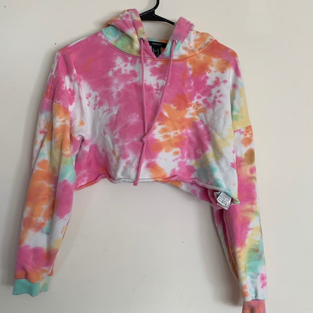 Forever21 Tie Dye Cropped Sweater Hoodie